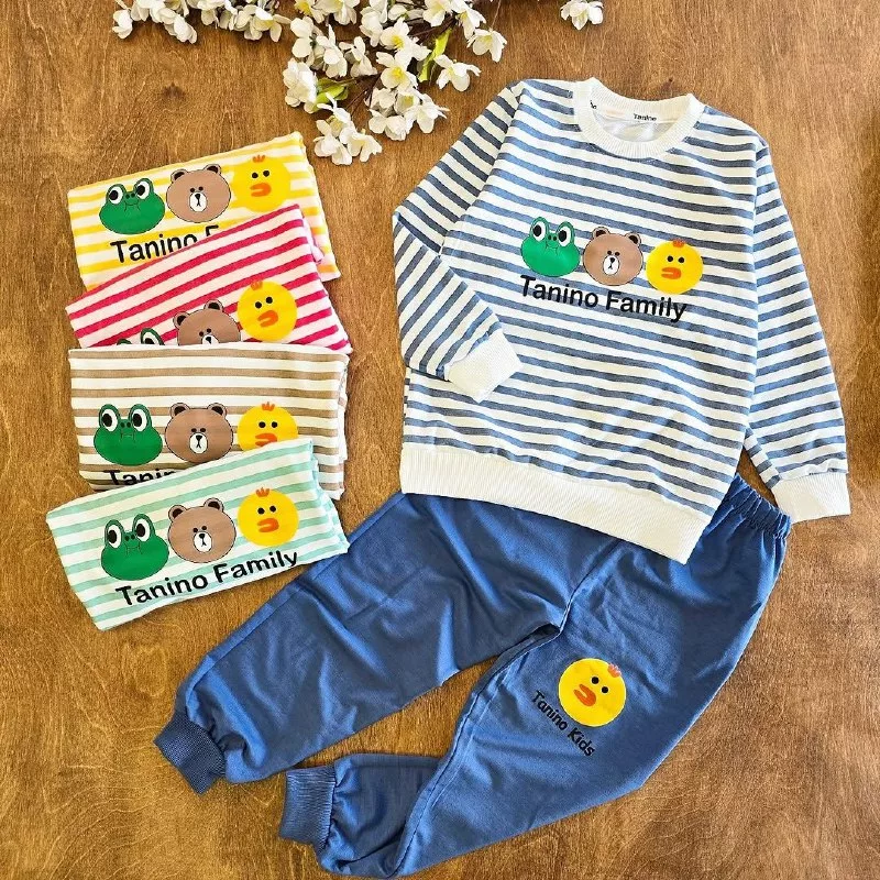 بلوز شلوار راه راه خرس جوجه قورباغه سایز ۴۵،۵۰ کد ۵۱۴۳