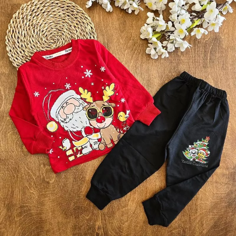 بلوز شلوار بابانوئل و گوزن عینکی سایز ۳۵ تا ۴۵ کد ۵۱۹۶