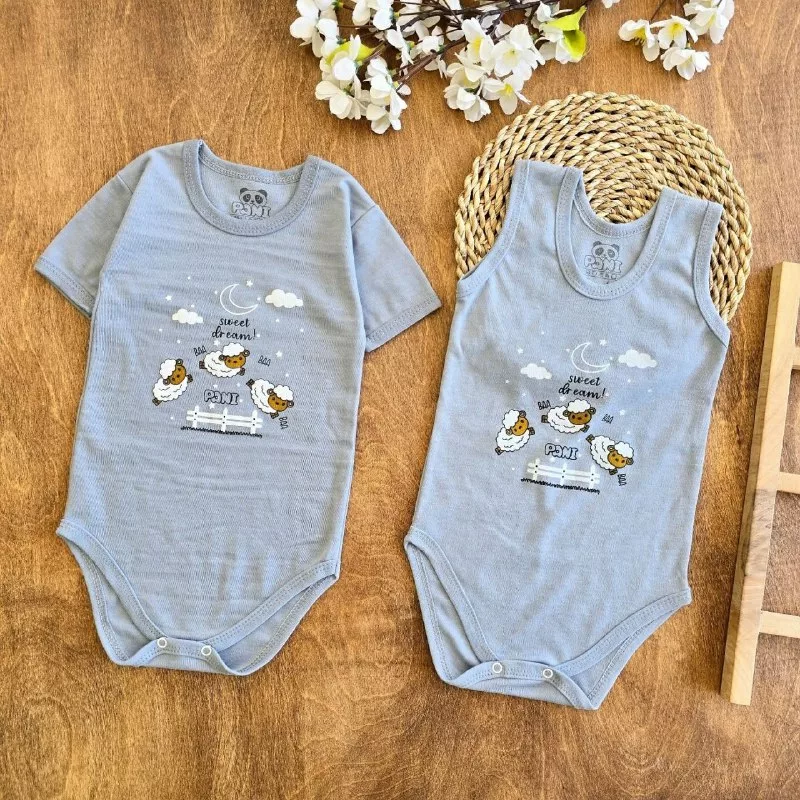 بادی رکابی و آستین کوتاه سه ببعی و ماه (پانی) سایز ۴ تا ۶ کد ۵۰۹۰