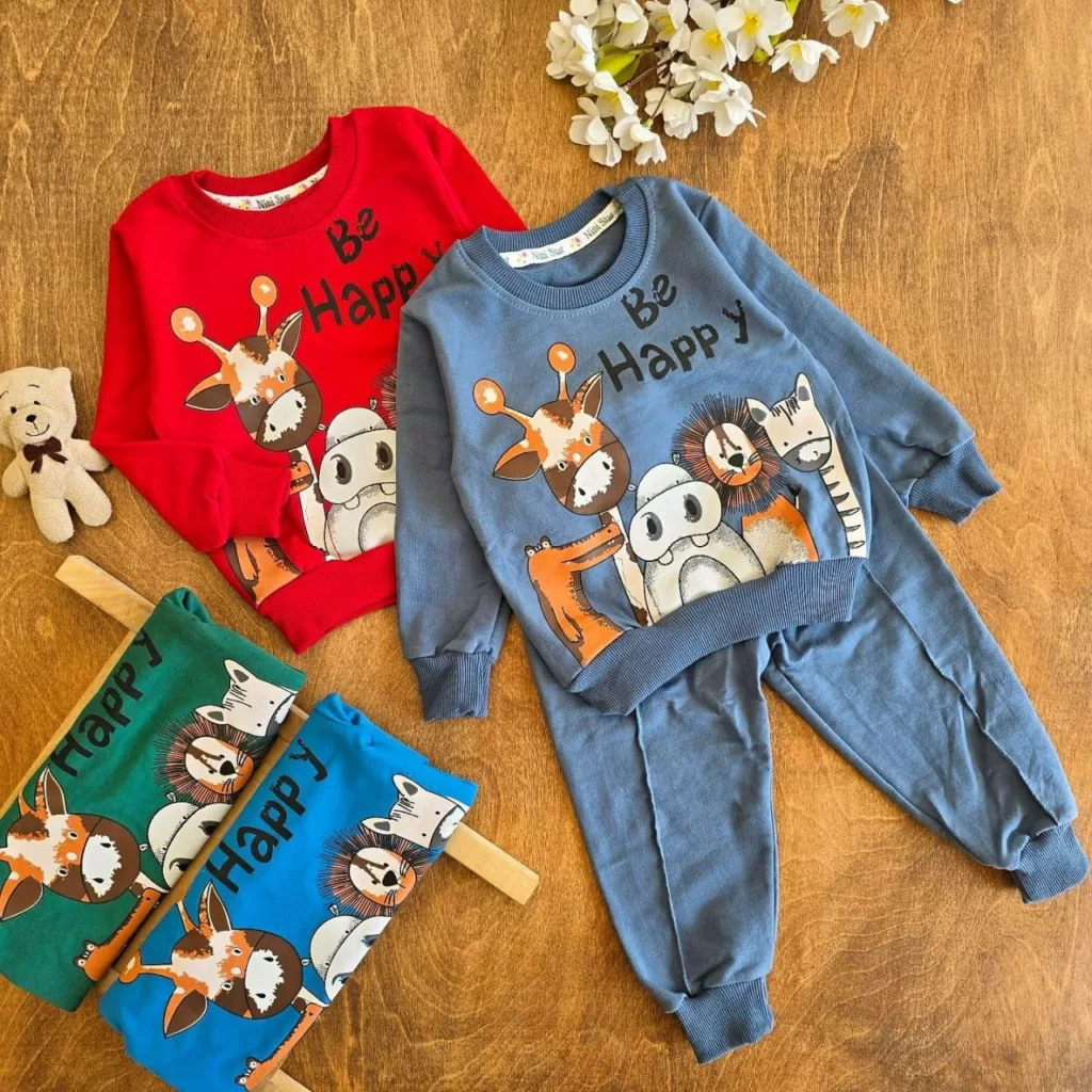 بلوز شلوار دورس پنبه زرافه و حیوانات Be happy کد ۵۱۵۸