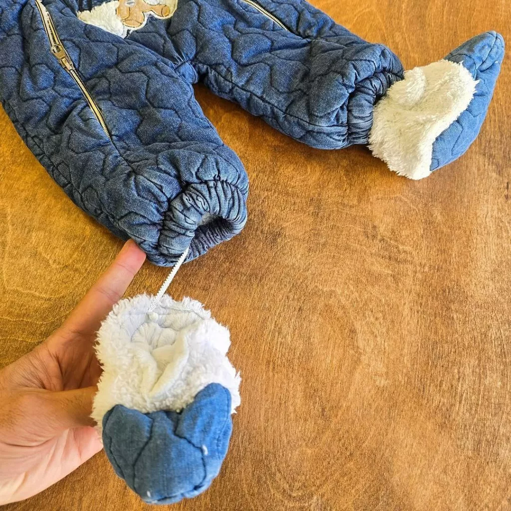 کاپشن سرهمی لی پاپوش دار طرح خرس کد ۵۱۹۴