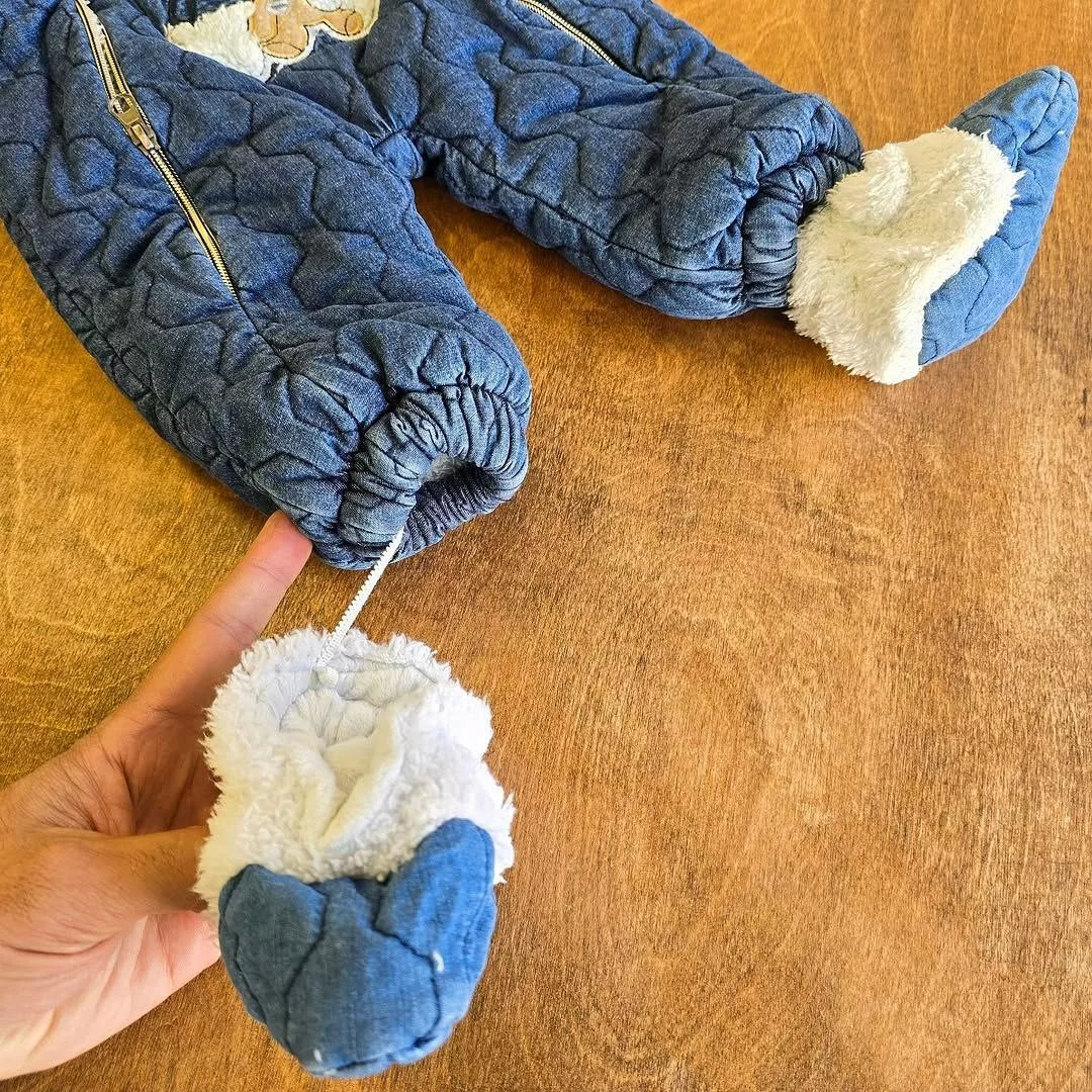 کاپشن سرهمی لی پاپوش دار طرح خرس کد ۵۱۹۴