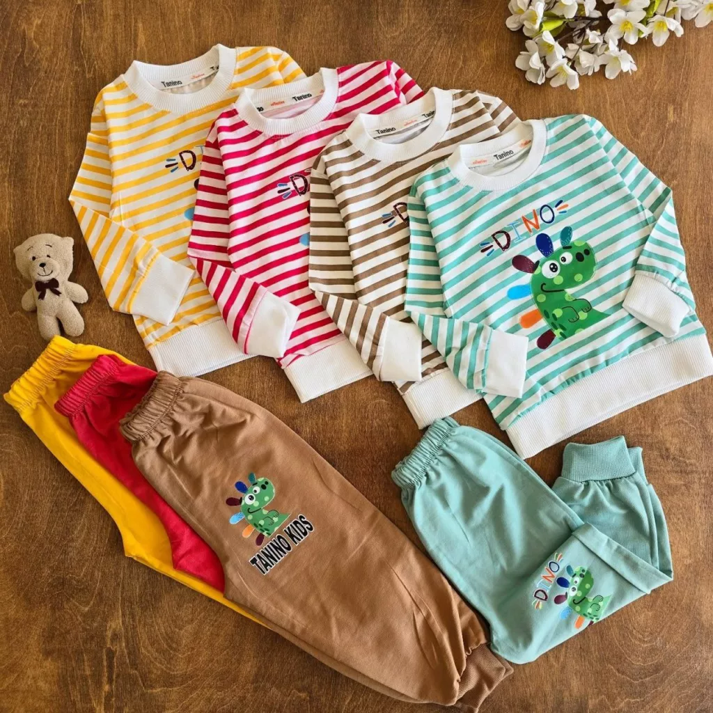 بلوز شلوار راه راه دایناسور دینو Dino سایز ۳۰ تا ۴۵ کد ۵۱۸۸