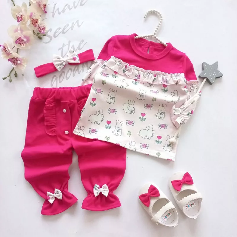 بلوز شلوار هددار خرگوش و گل قلبی مدل آیدا کد ۵۱۸۷