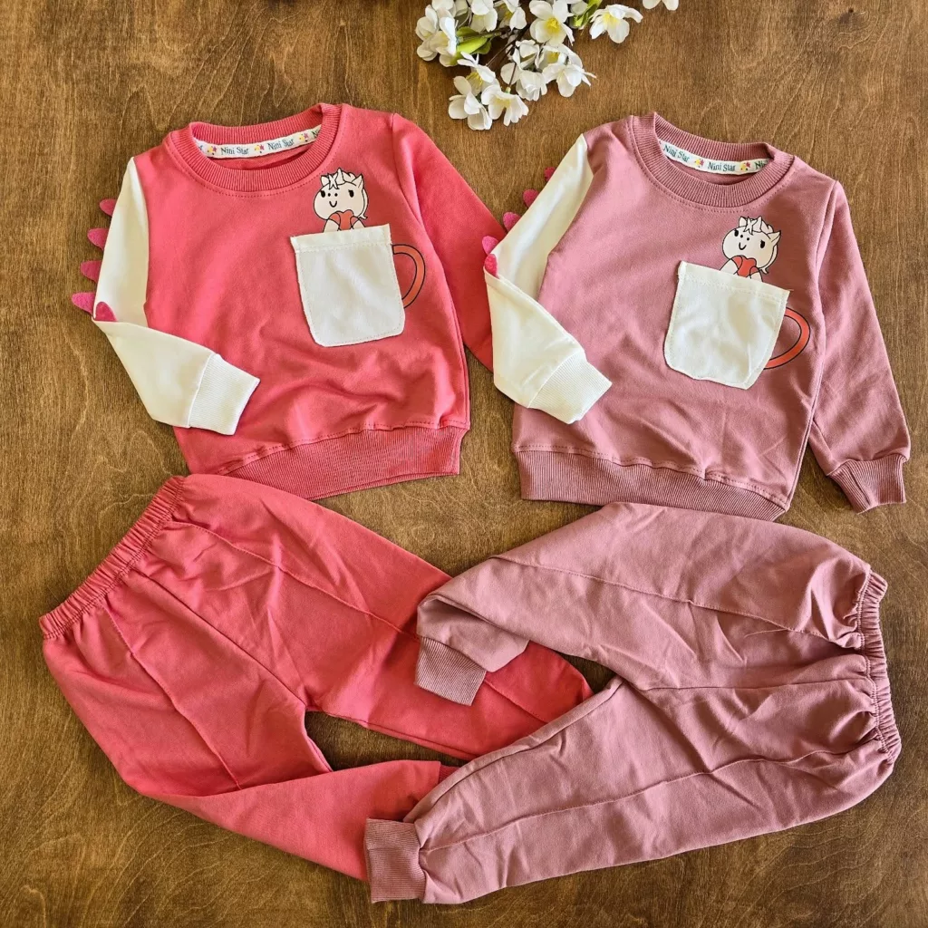 بلوز شلوار دورس پنبه دایناسور و اسب تک شاخ ns کد 3921