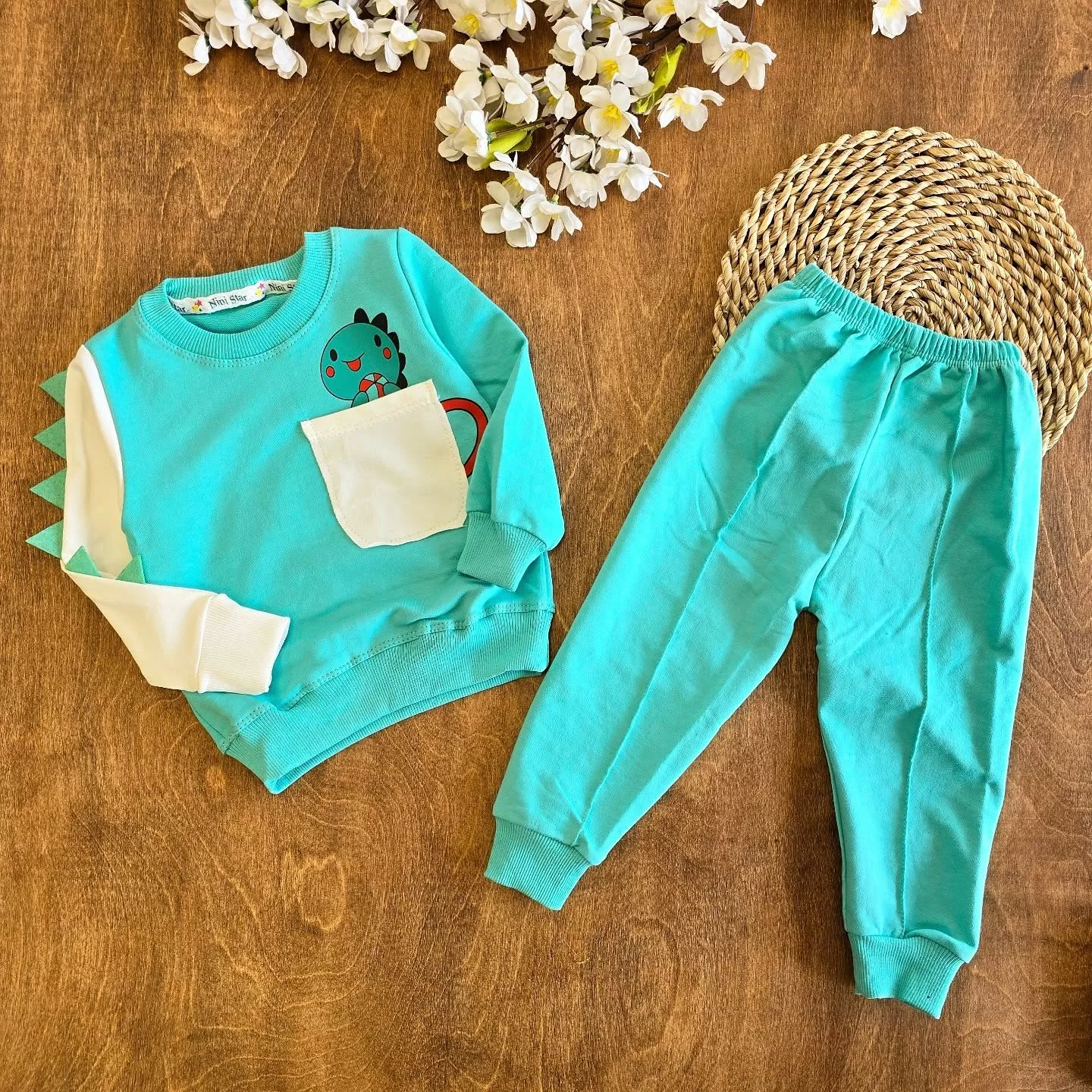 بلوز شلوار دورس پنبه دایناسور و اسب تک شاخ ns کد 3921