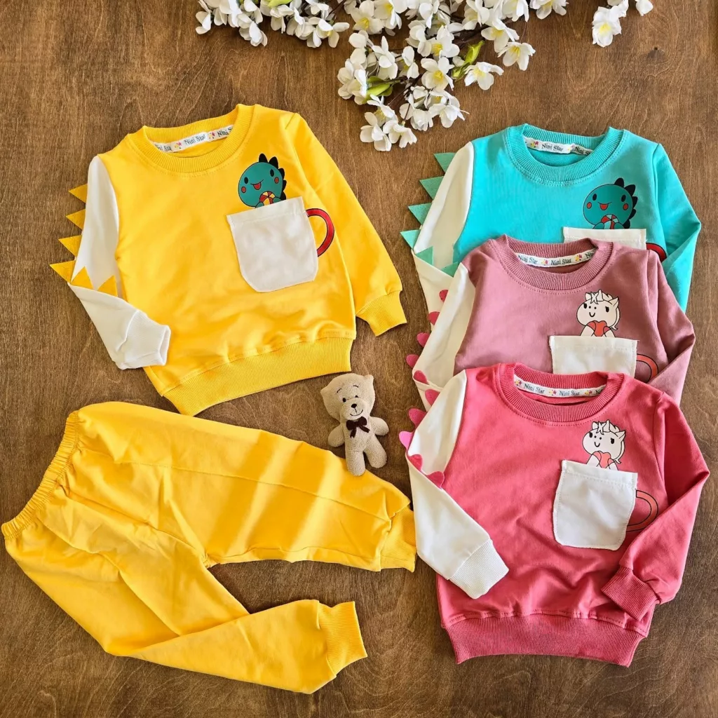 بلوز شلوار دورس پنبه دایناسور و اسب تک شاخ ns کد 3921