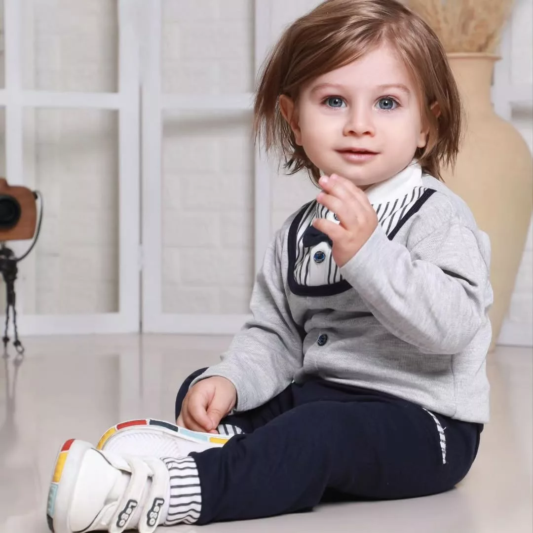 بلوز شلوار پاپیونی طوسی سرمه ای سایز 1 تا 5 کد 1712