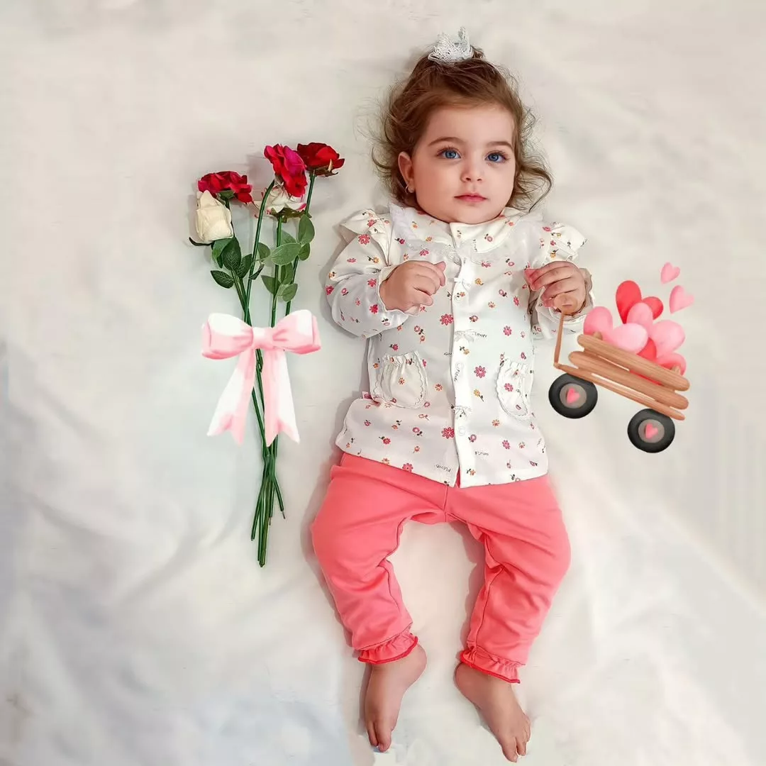 بلوز شلوار جلو دکمه گلبهی نباتی سایز 1 تا 5 کد 2442