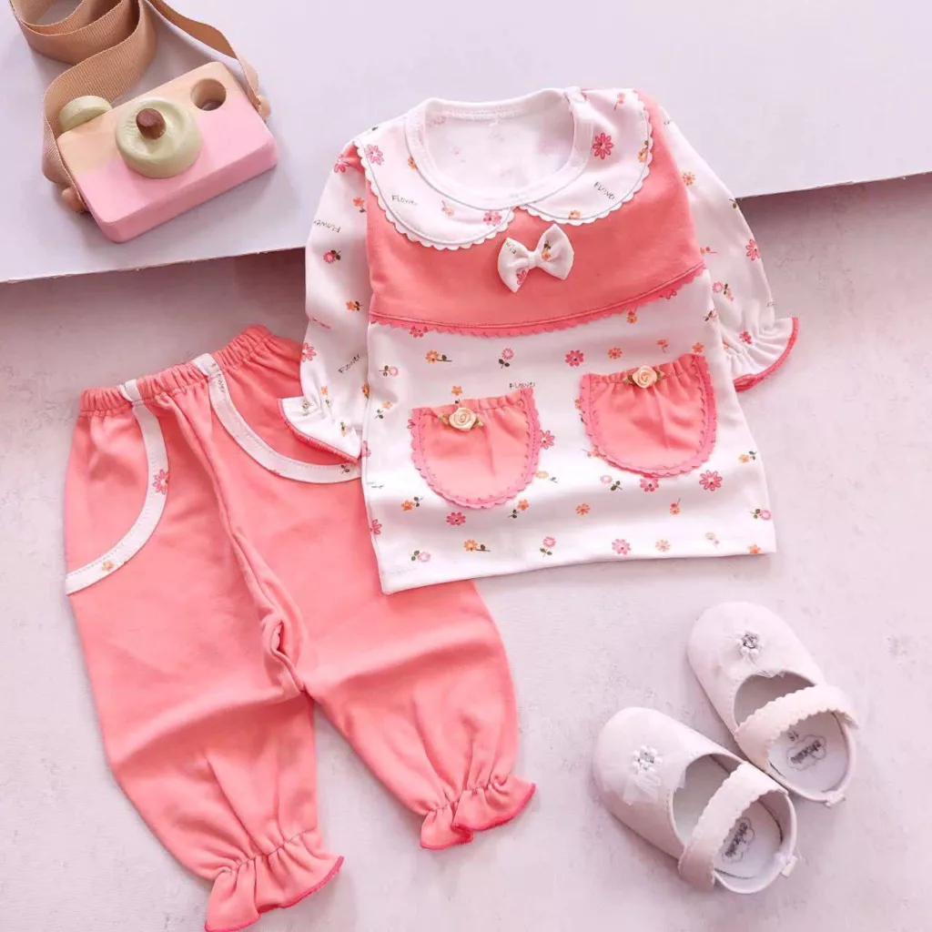 بلوز شلوار گلبهی نباتی سایز 1 تا 5 کد 1718