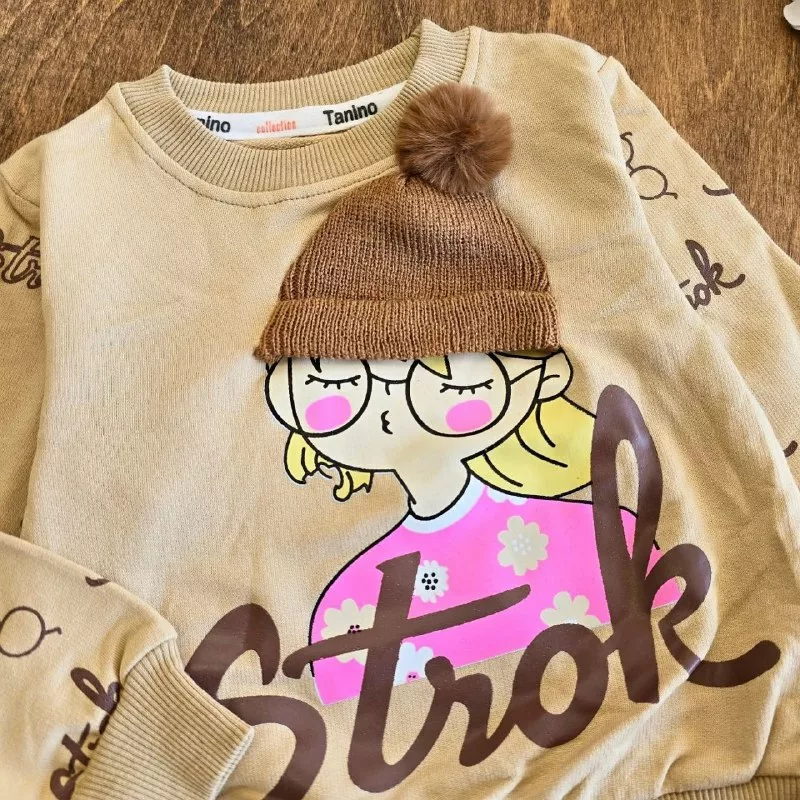 بلوز شلوار دختر کلاه بافتنی سایز ۳۵،۴۰ کد ۵۱۷۷