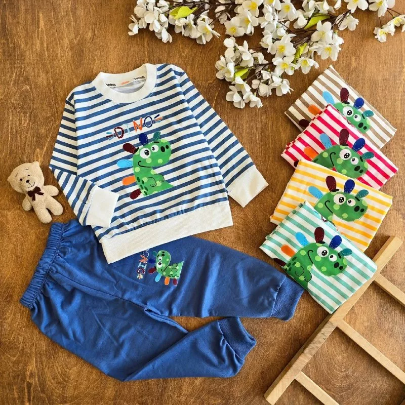 بلوز شلوار راه راه دایناسور دینو Dino سایز ۳۰ تا ۴۵ کد ۵۱۸۸