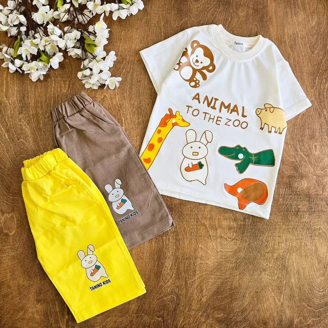 تیشرت شلوارک کتان Animal to the zoo سایز ۴۵،۵۰ کد ۵۰۶۴
