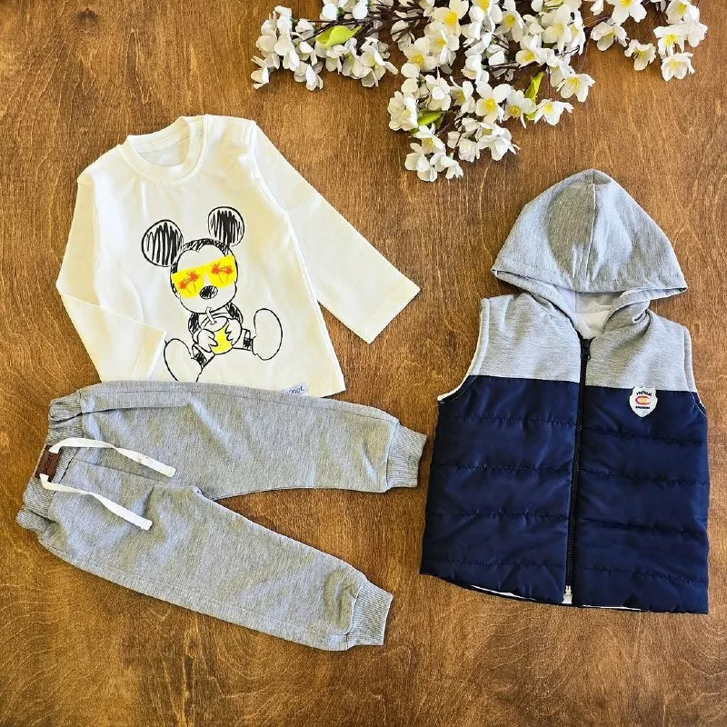 سه تکه بلوز شلوار پافر طرح میکی موس سایز ۲،۳ کد ۵۱۲۰