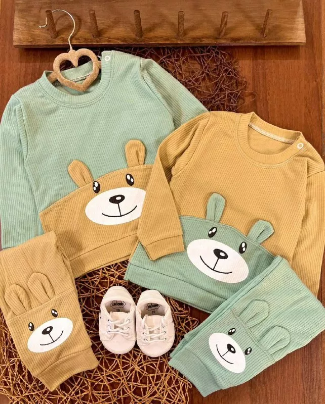 بلوز شلوار کبریتی خرس و خرگوش سایز ۳۵،۴۰ کد ۵۱۲۳