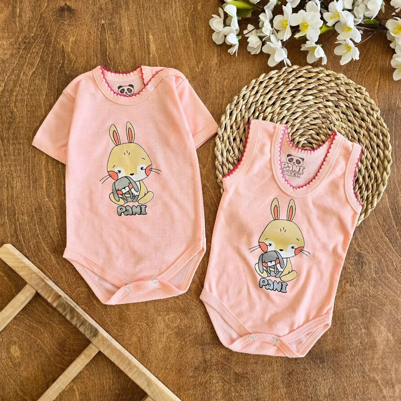 بادی رکابی و آستین کوتاه خرگوش و عروسک سایز ۱ تا ۶ کد ۵۰۹۵