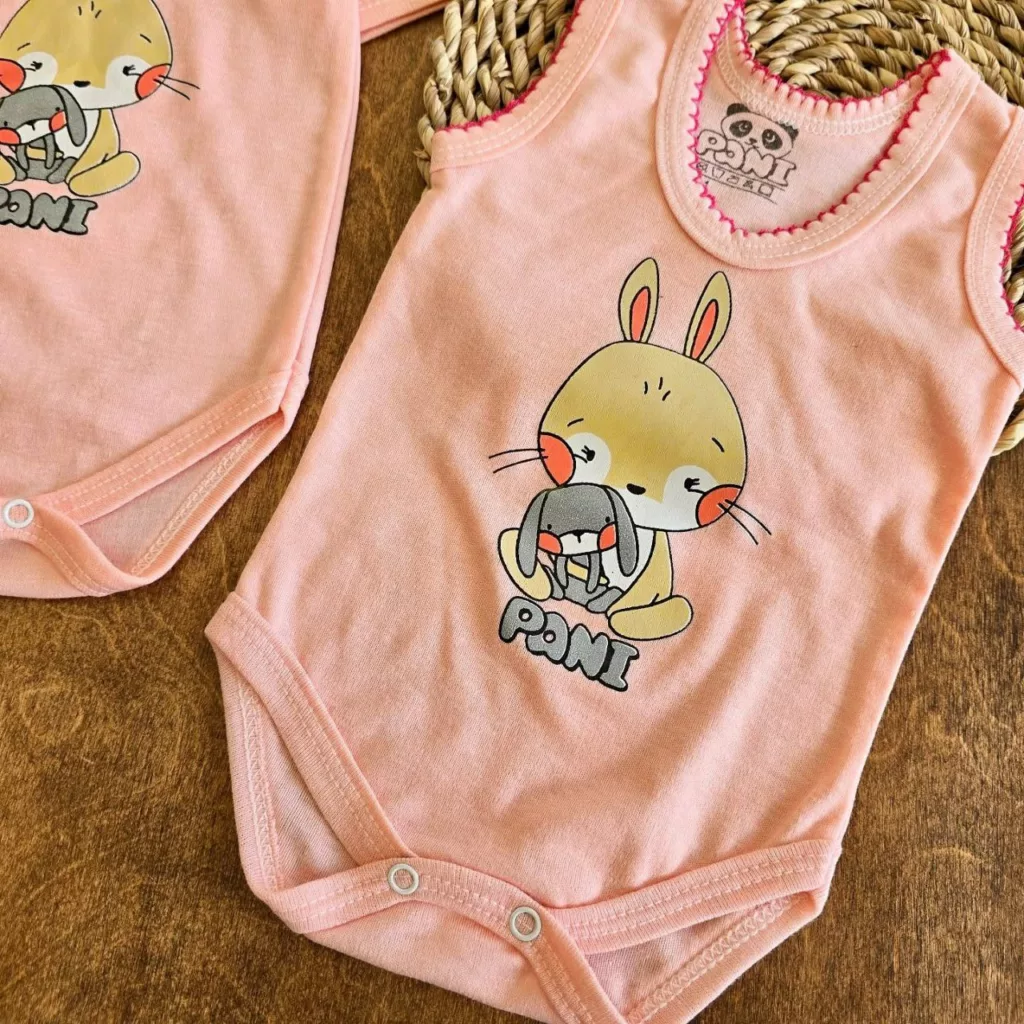 بادی رکابی و آستین کوتاه خرگوش و عروسک سایز ۱ تا ۶ کد ۵۰۹۵