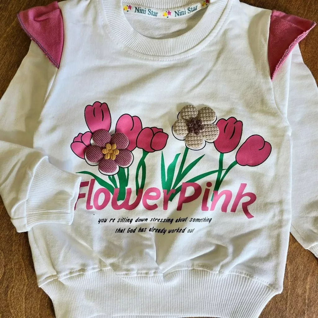 بلوز شلوار دورس پنبه دو گل برجسته flower pink (ns) کد ۵۱۵۷