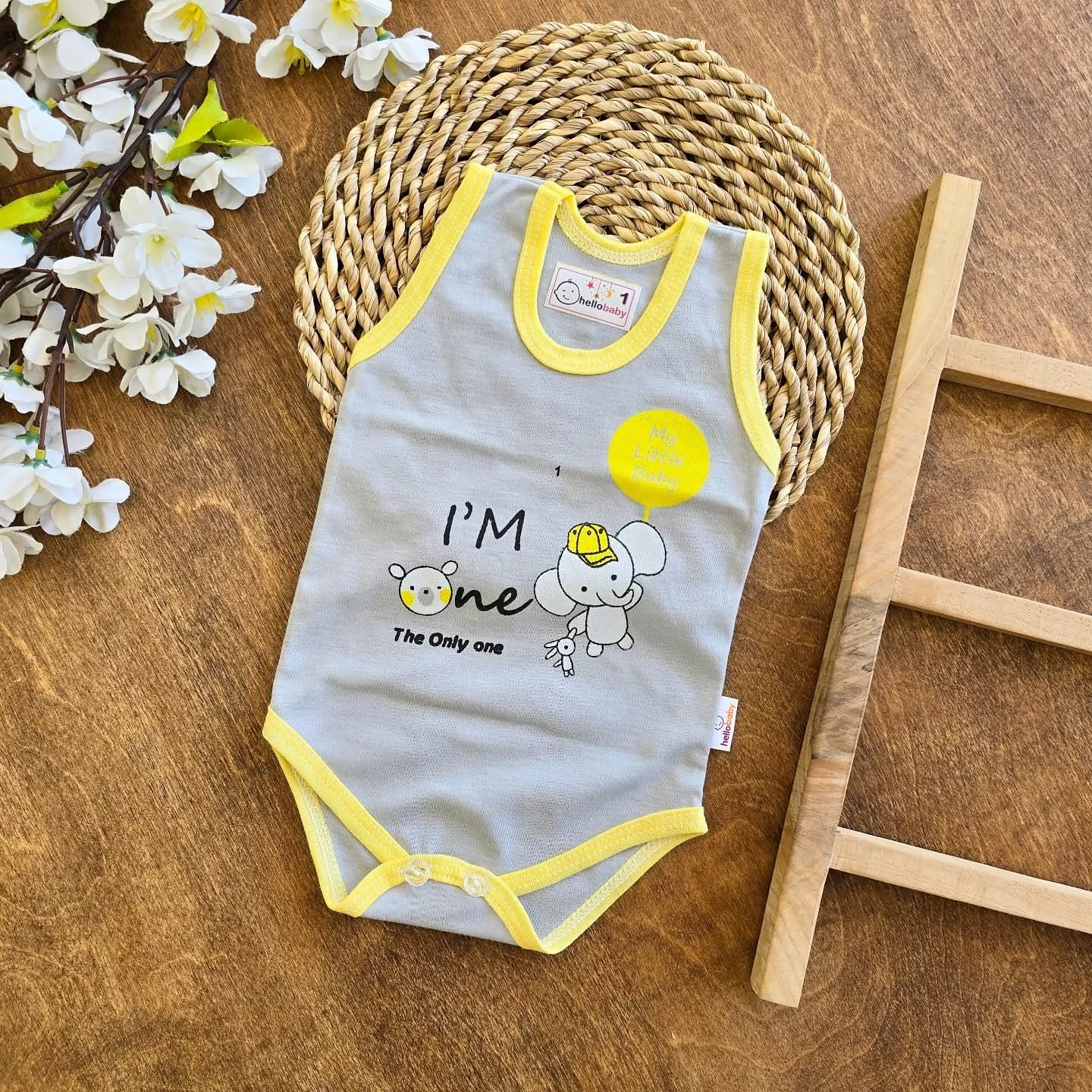 بادی رکابی طوسی فیل the only one سایز صفر تا 3 کد 1854