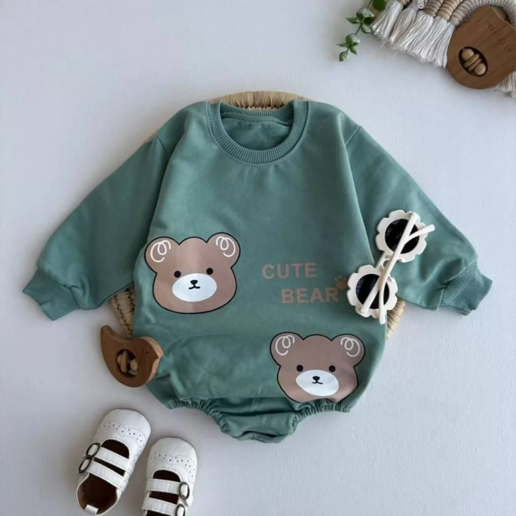 بادی آستین بلند دو خرس کیوت سایز ۱ تا ۳ کد ۵۲۵۷