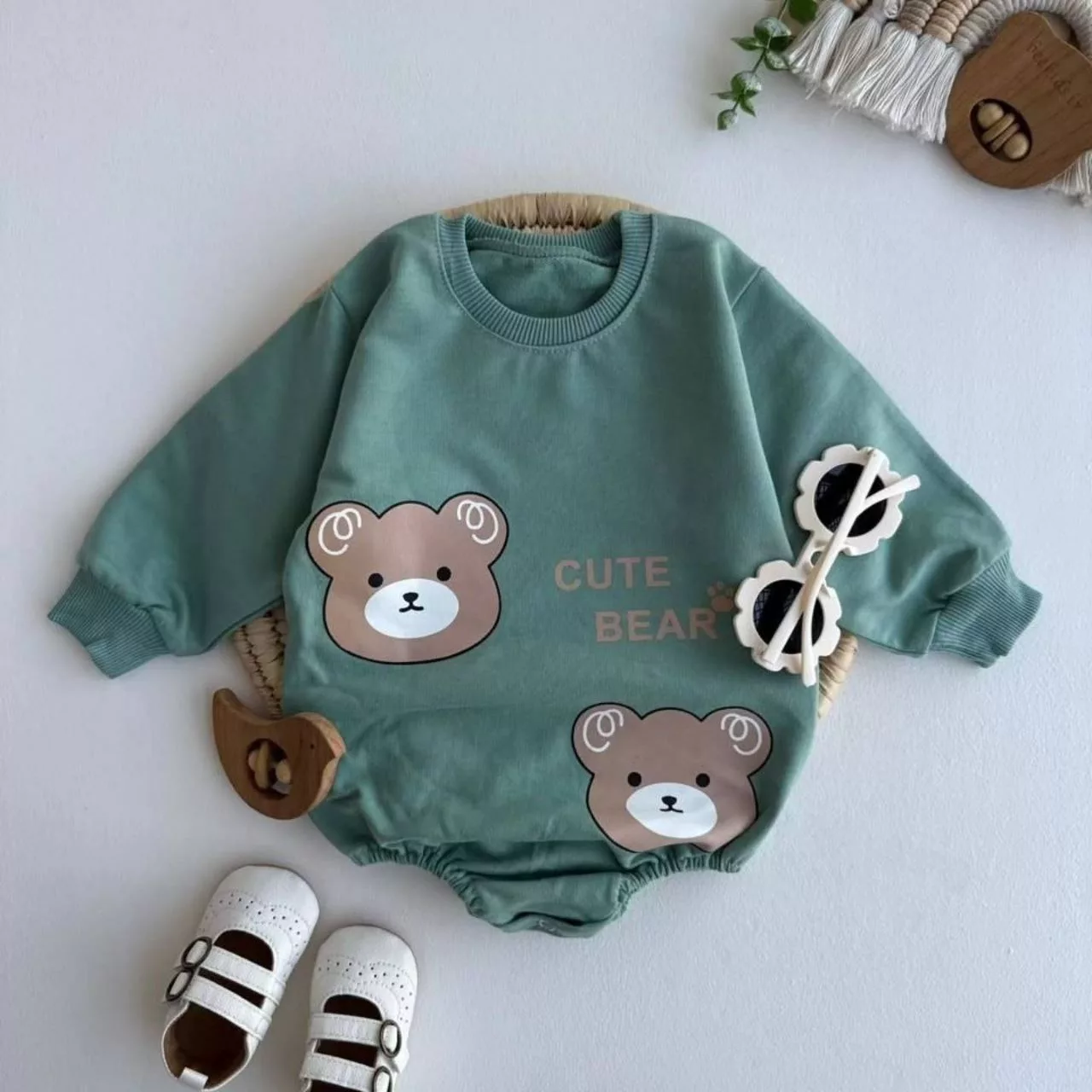 بادی آستین بلند دو خرس کیوت سایز ۱ تا ۳ کد ۵۲۵۷