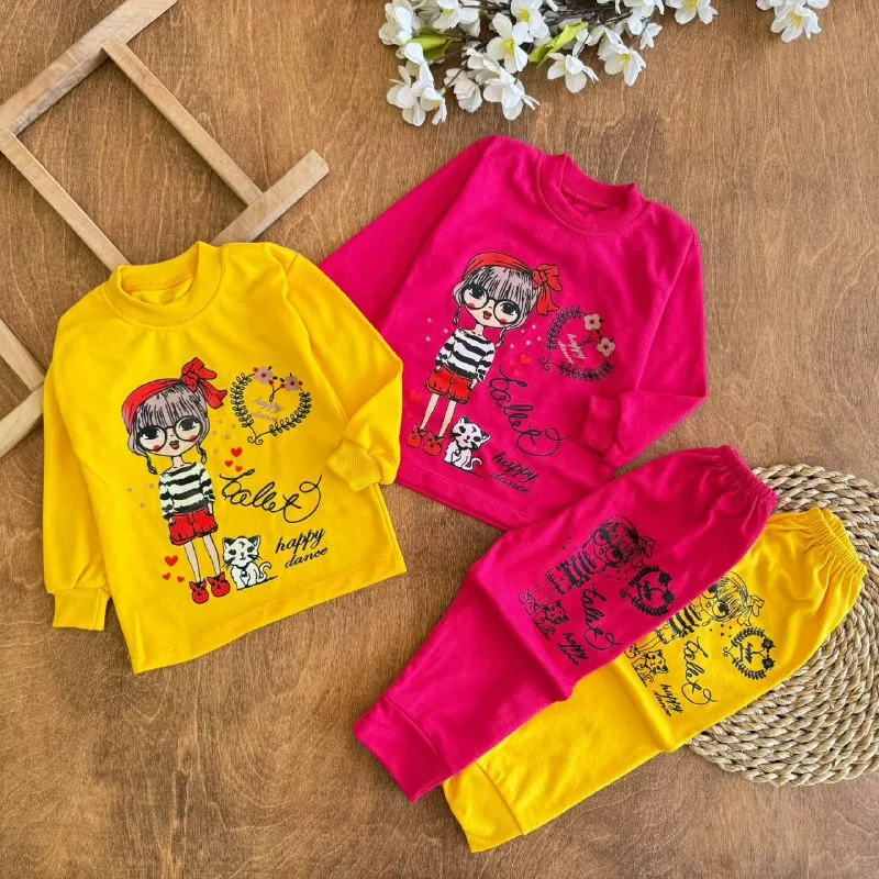 بلوز شلوار دختر عینکی و پیشی سایز ۴ تا ۶ کد ۵۲۰۷