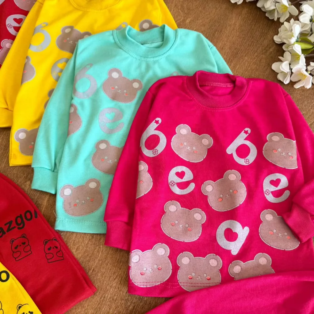 بلوز شلوار کله خرس و الفبا (چاپ کمرنگ) سایز ۴ تا ۶ کد ۵۲۰۸