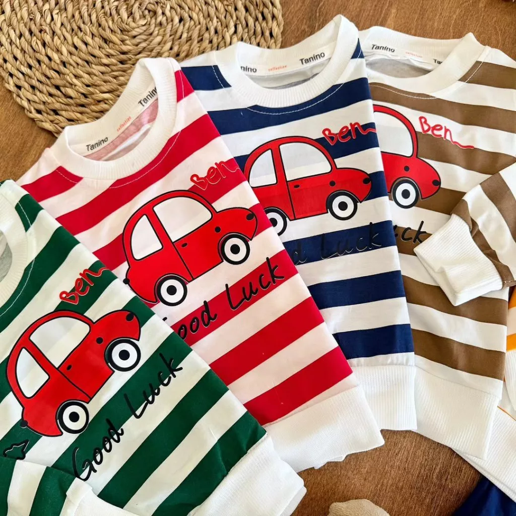 بلوز شلوار راه راه طرح ماشین سایز 35 تا 45 کد 5302