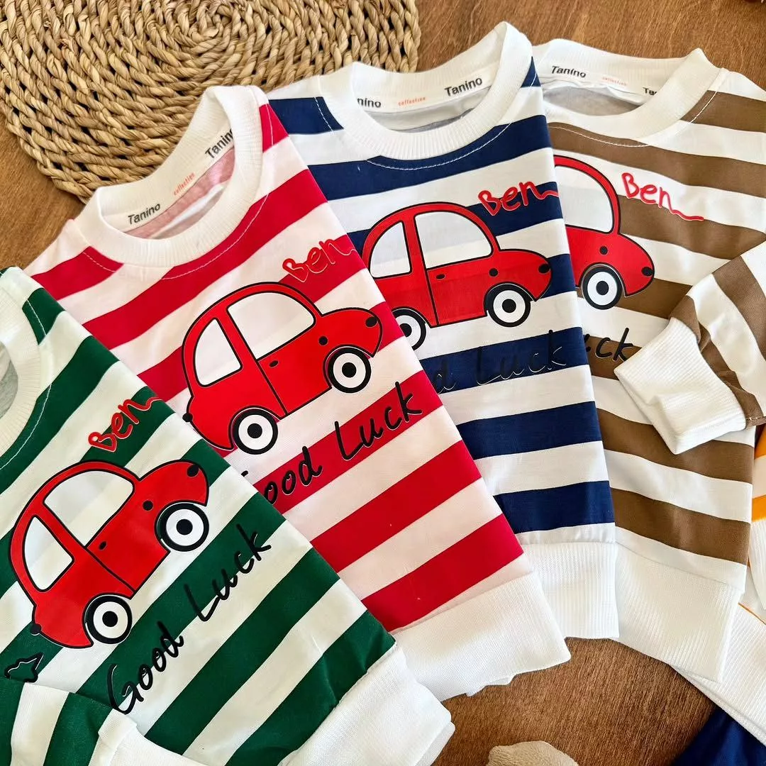 بلوز شلوار راه راه طرح ماشین سایز 35 تا 45 کد 5302