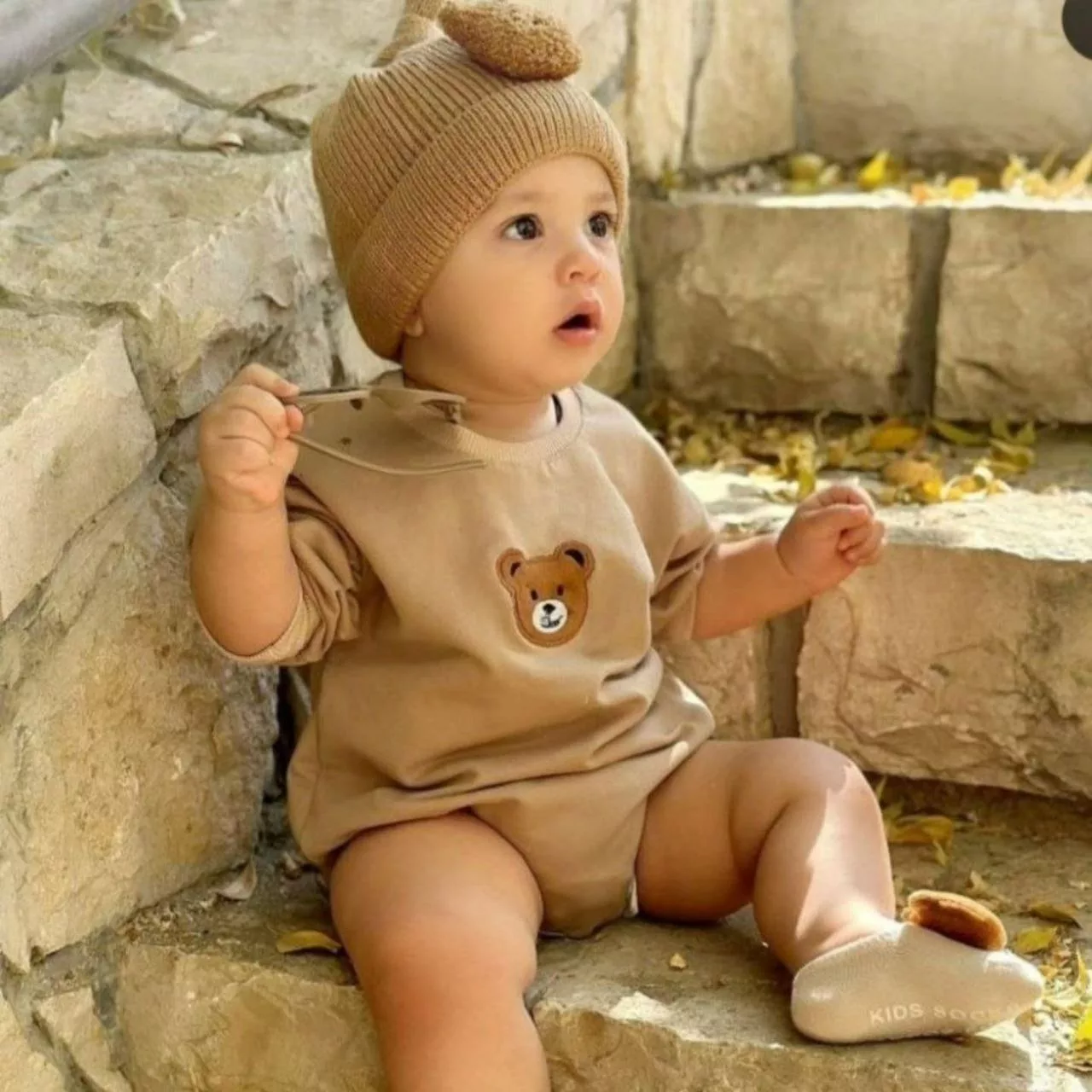 بادی آستین بلند خرس تدی گلدوزی سایز ۱ تا ۳ کد ۵۲۵۸