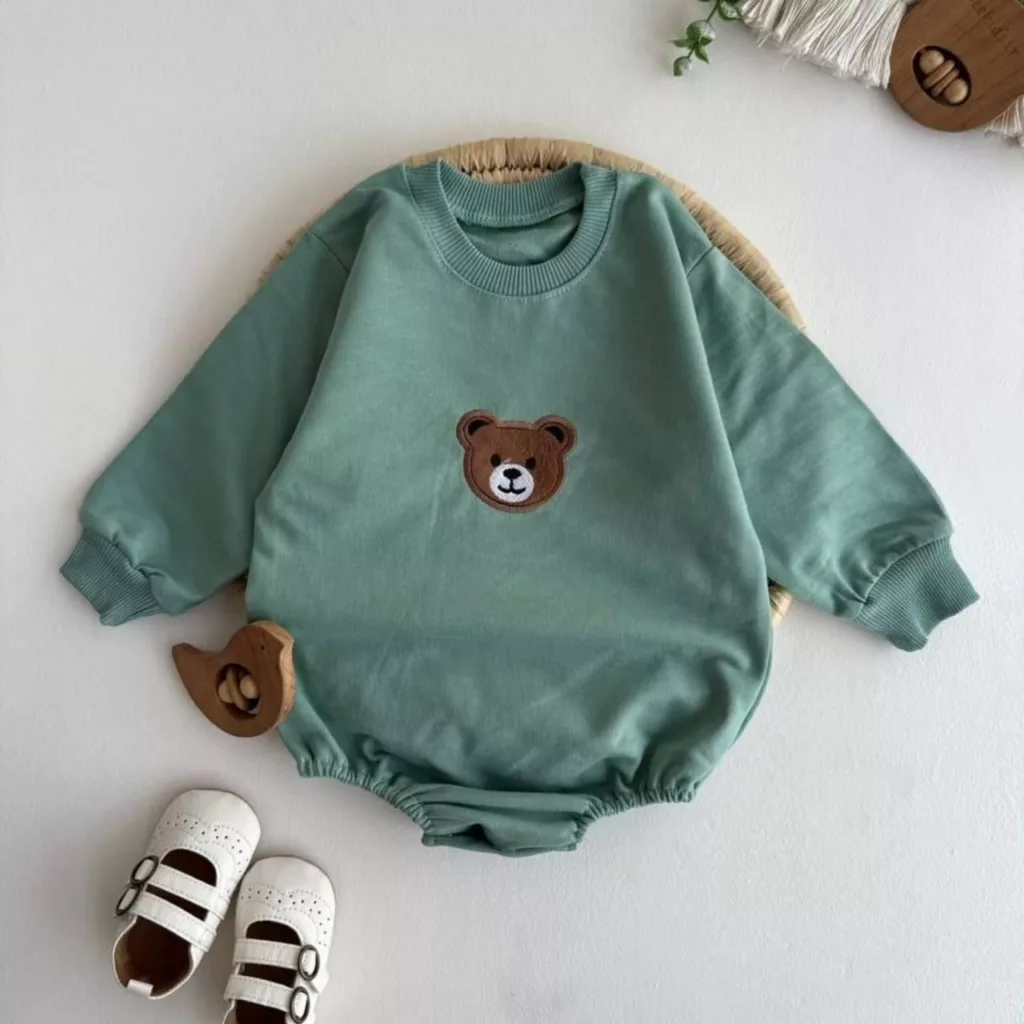 بادی آستین بلند خرس تدی گلدوزی سایز ۱ تا ۳ کد ۵۲۵۸