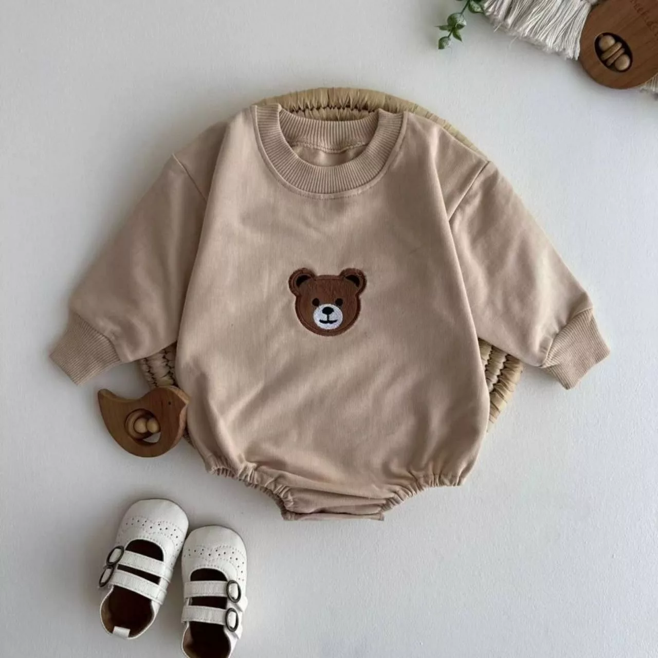 بادی آستین بلند خرس تدی گلدوزی سایز ۱ تا ۳ کد ۵۲۵۸