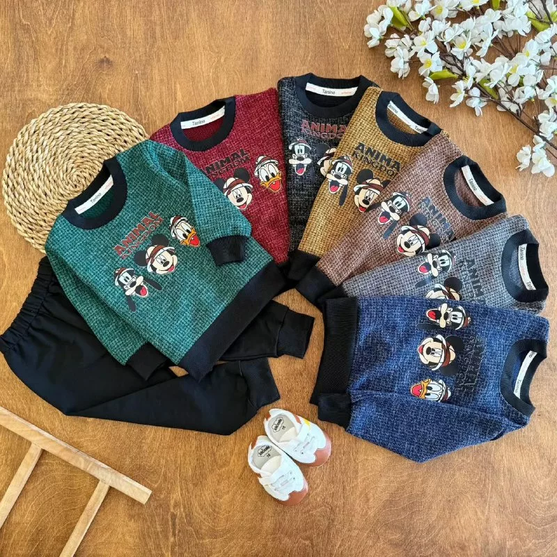 بلوز شلوار بیسکویتی ضخیم میکی و گوفی سایز ۳۵ تا ۵۰ کد ۵۳۰۹