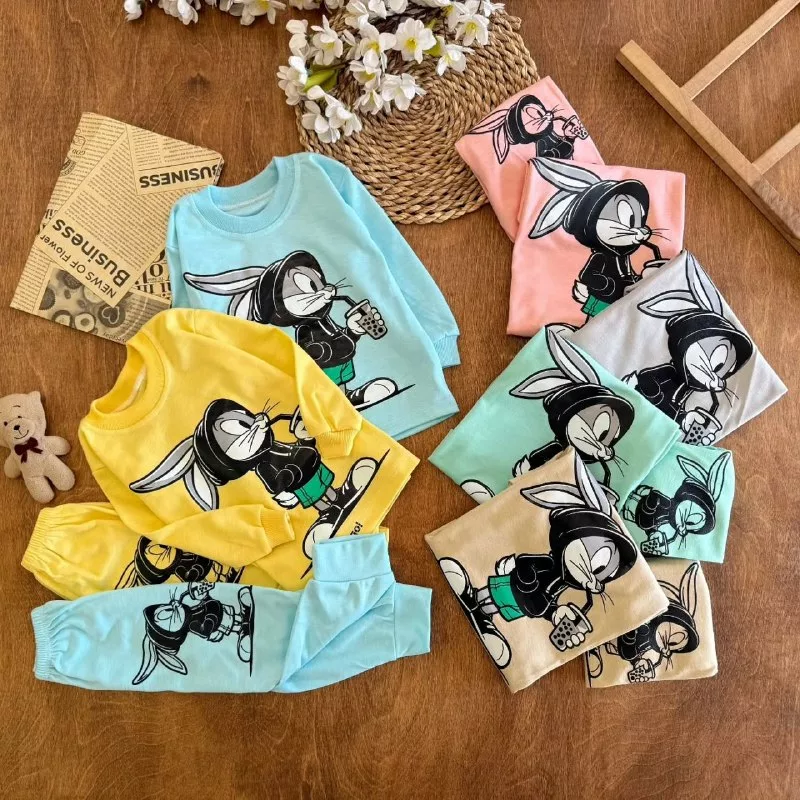 بلوز شلوار خرگوش و نوشیدنی (کم رنگ) سایز ۴ تا ۶ کد ۵۲۸۸