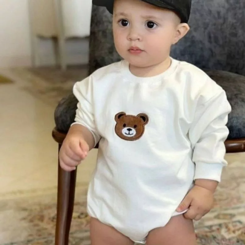 بادی آستین بلند خرس تدی گلدوزی سایز ۱ تا ۳ کد ۵۲۵۸