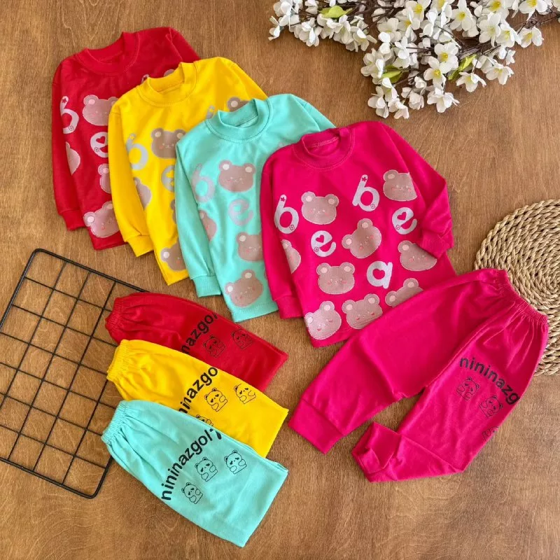 بلوز شلوار کله خرس و الفبا (چاپ کمرنگ) سایز ۴ تا ۶ کد ۵۲۰۸