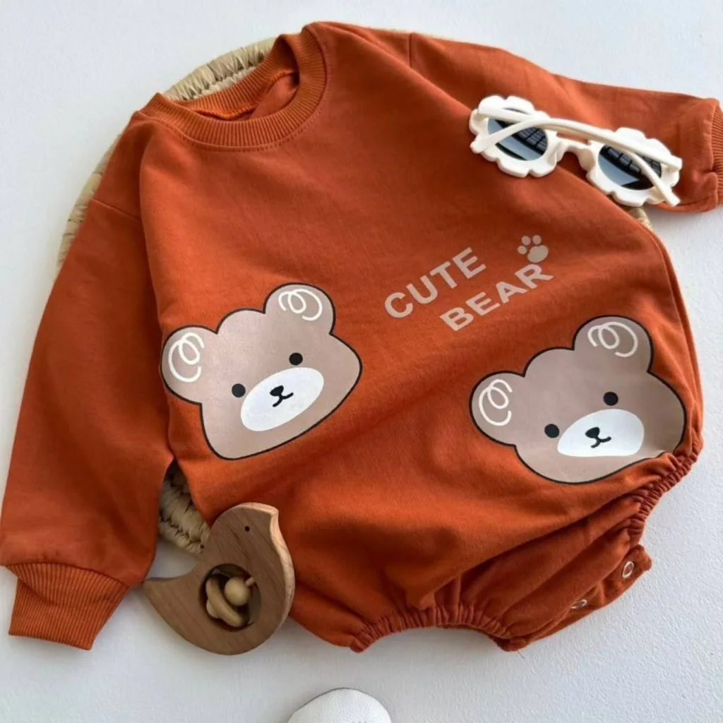 بادی آستین بلند دو خرس کیوت سایز ۱ تا ۳ کد ۵۲۵۷