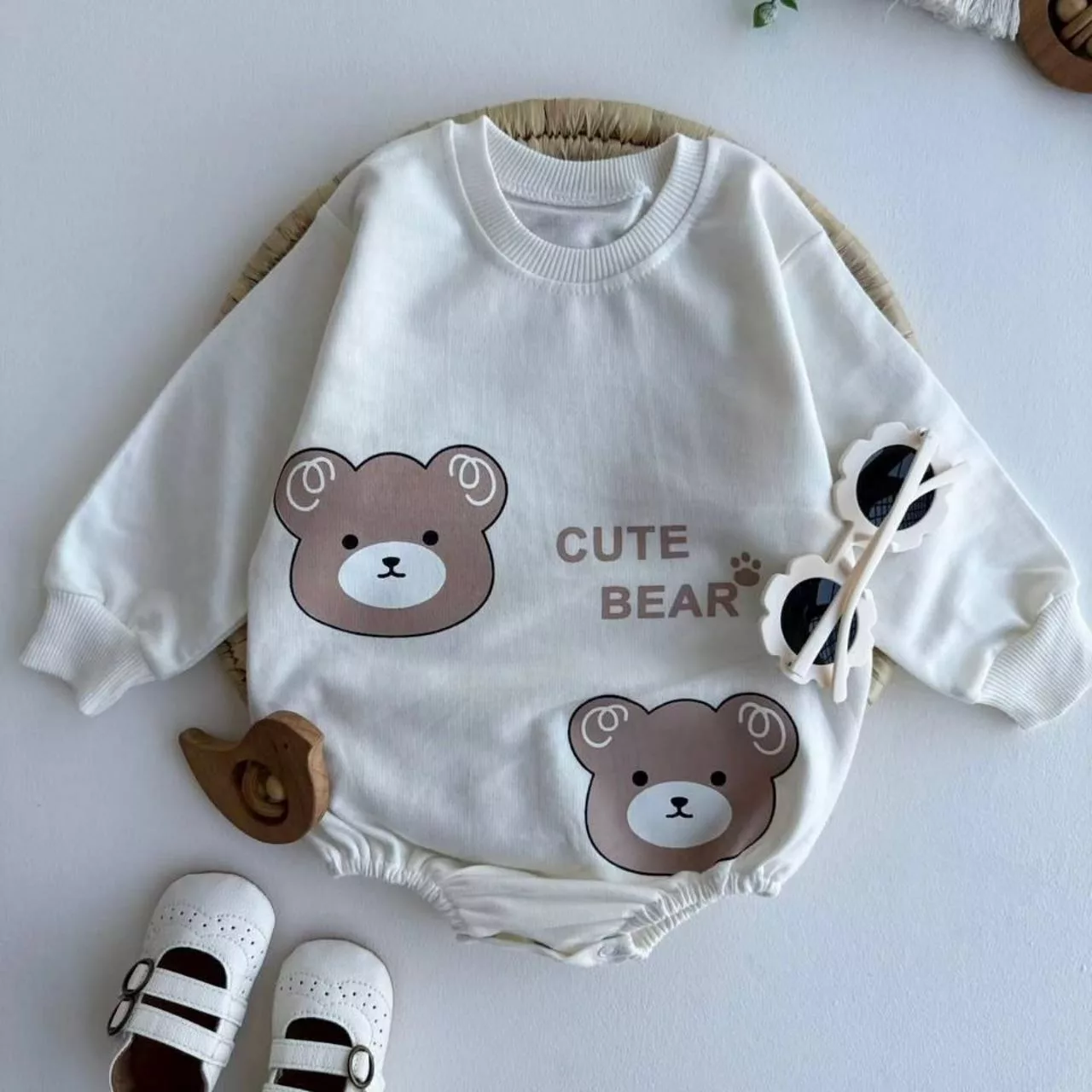 بادی آستین بلند دو خرس کیوت سایز ۱ تا ۳ کد ۵۲۵۷