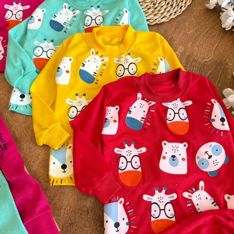 بلوز شلوار زرافه عینکی و حیوانات سایز ۴ تا ۶ کد ۵۲۰۵