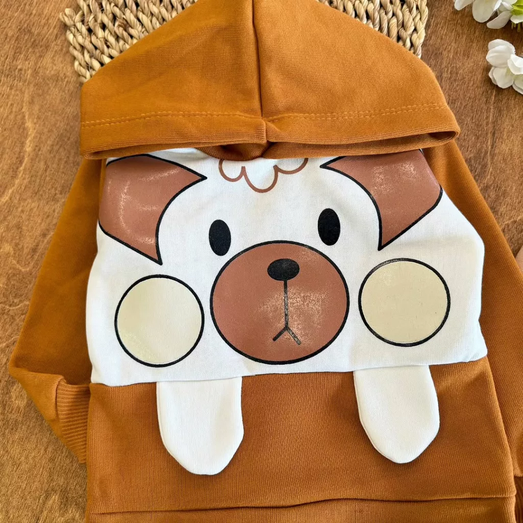 هودی شلوار توکرکی خرس لپ کرمی سایز 35،40 کد 3844