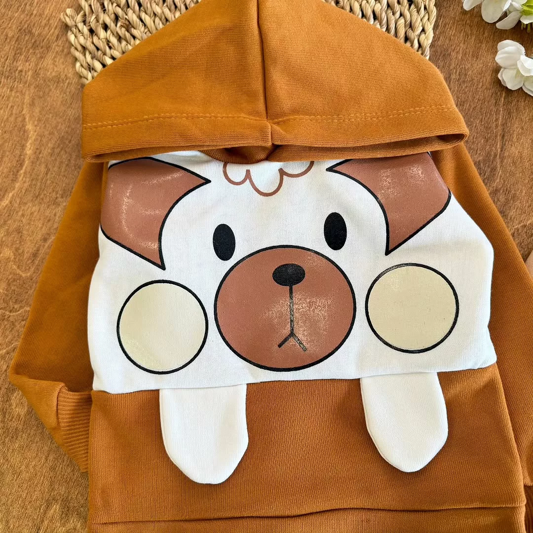 هودی شلوار توکرکی خرس لپ کرمی سایز 35،40 کد 3844