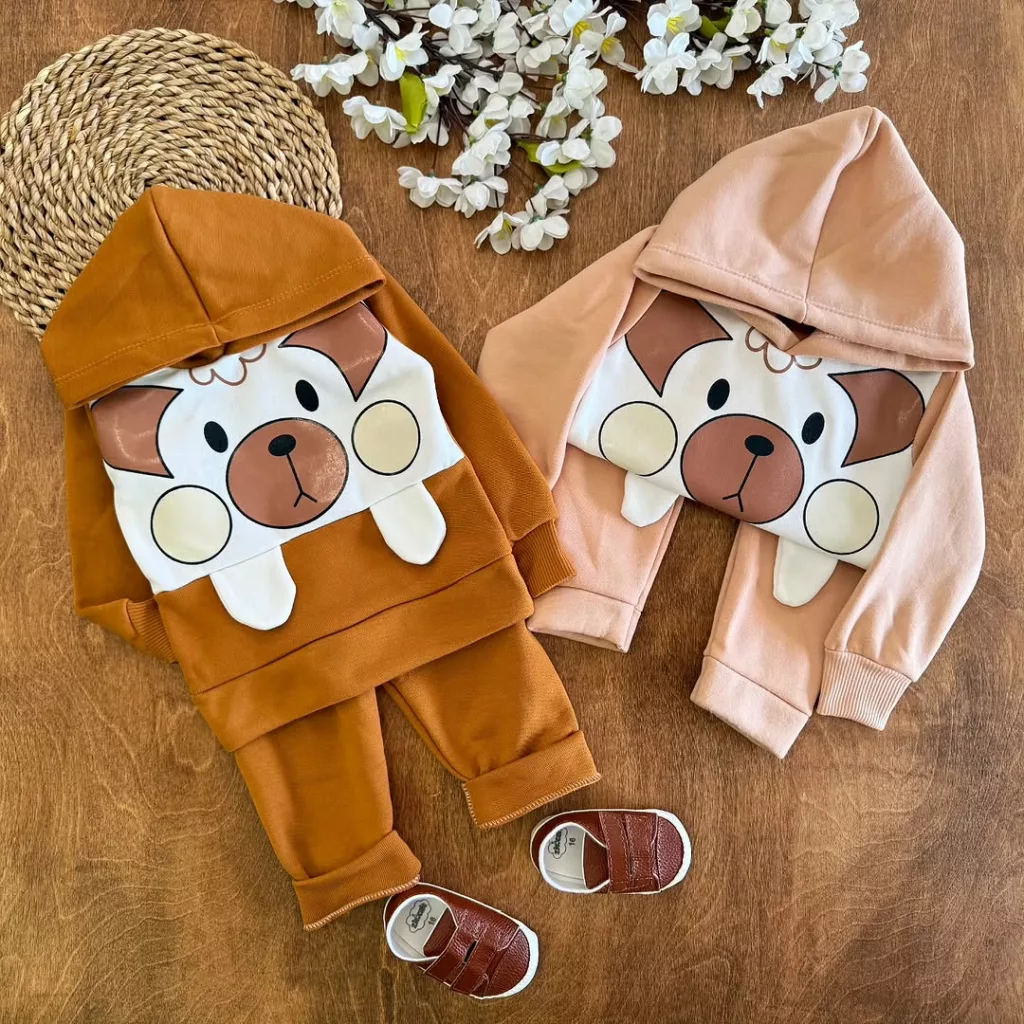 هودی شلوار توکرکی خرس لپ کرمی سایز 35،40 کد 3844