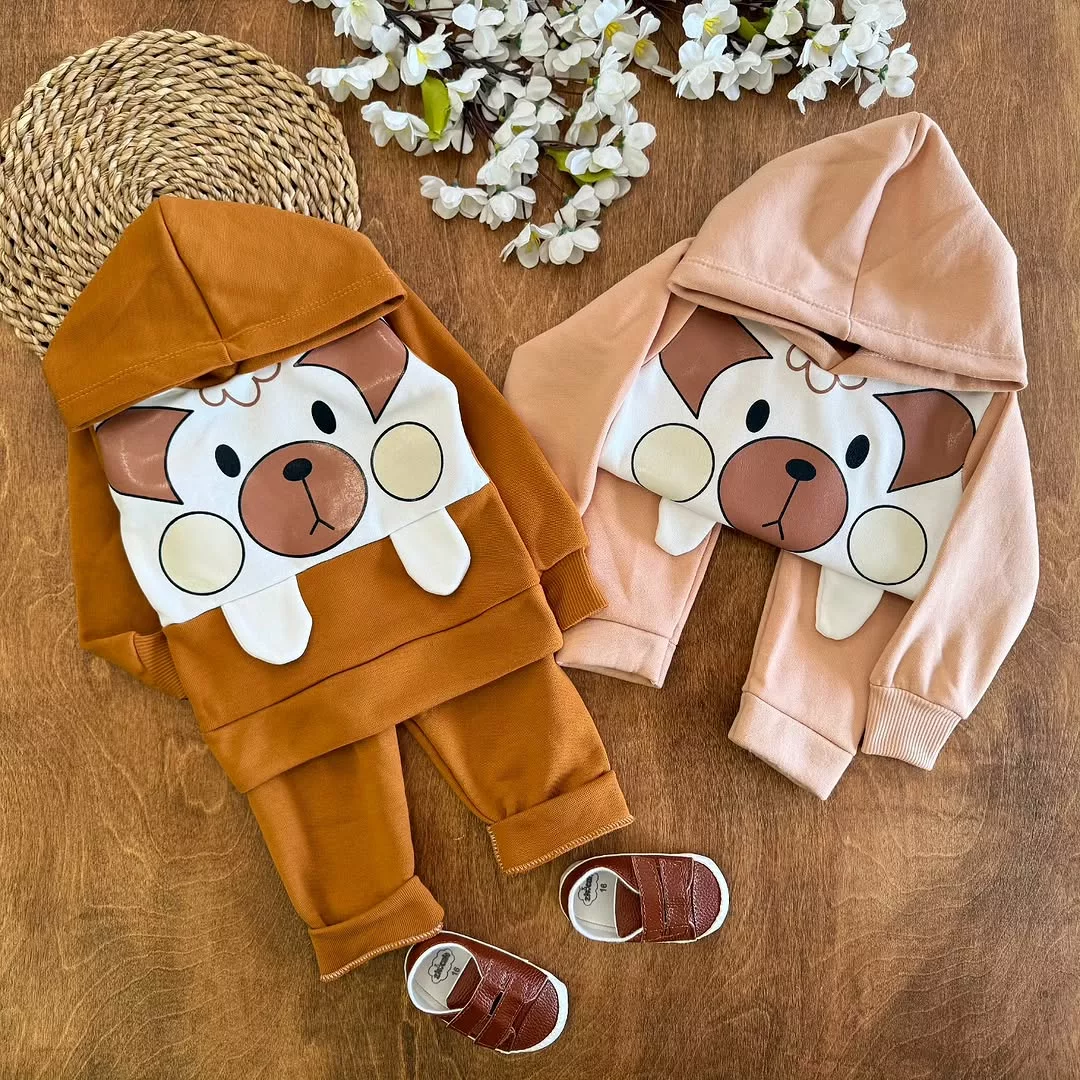 هودی شلوار توکرکی خرس لپ کرمی سایز 35،40 کد 3844