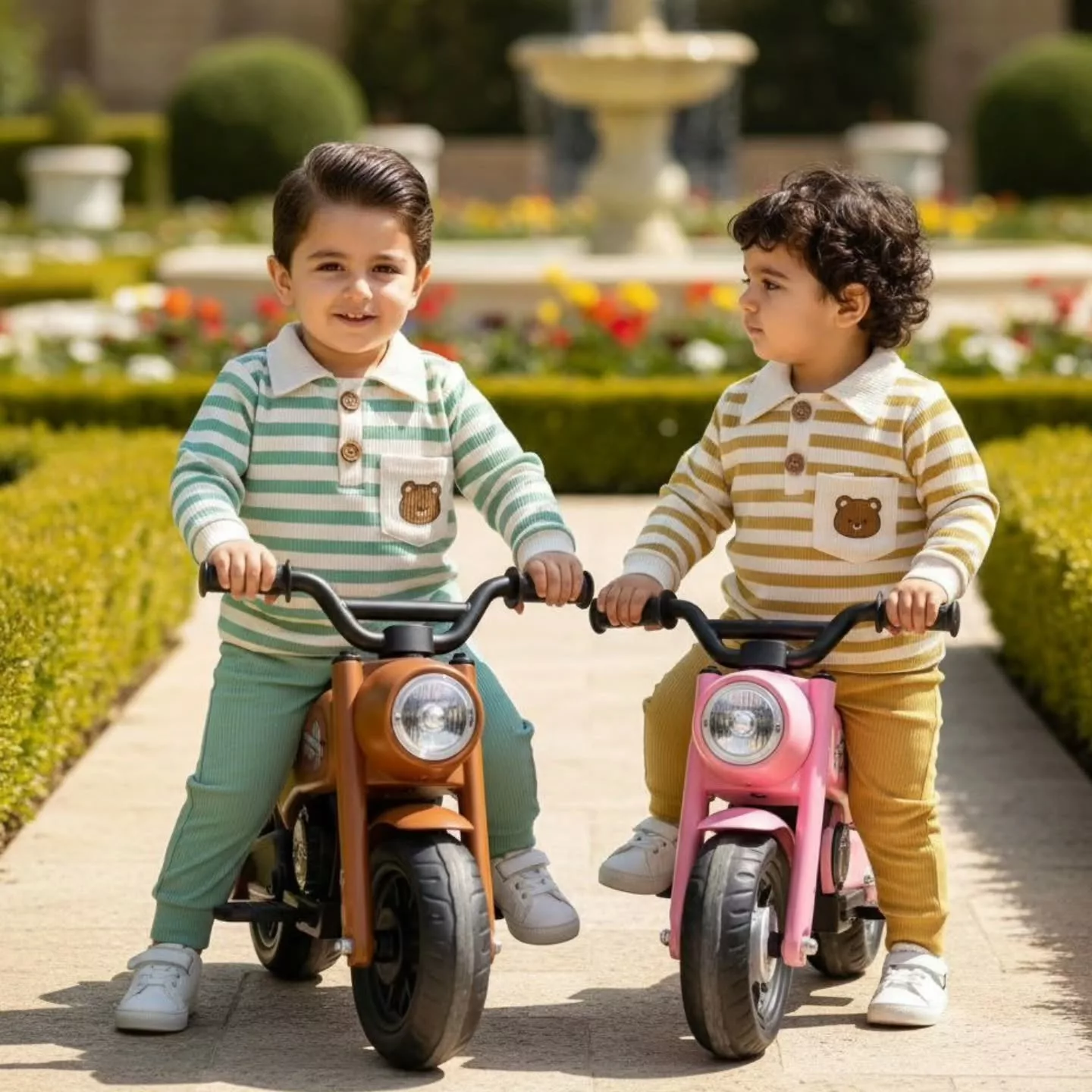 بلوز شلوار کبریتی راه راه یقه دار خرس تدی سایز 35،40 کد 5253