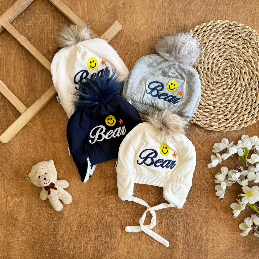 کلاه نخ پنبه گوش دار خزدار bear تک پوم کد 3748