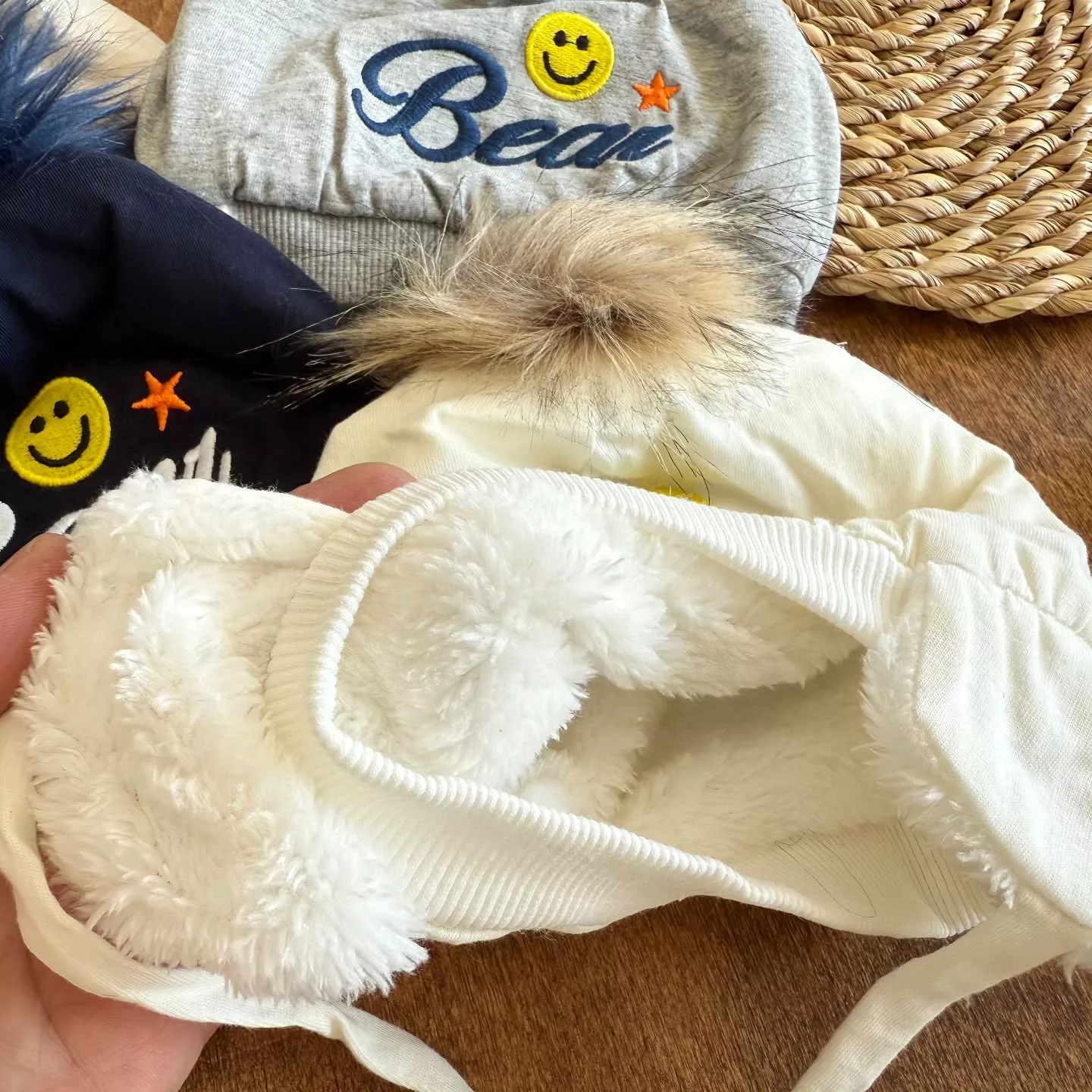 کلاه نخ پنبه گوش دار خزدار bear تک پوم کد 3748