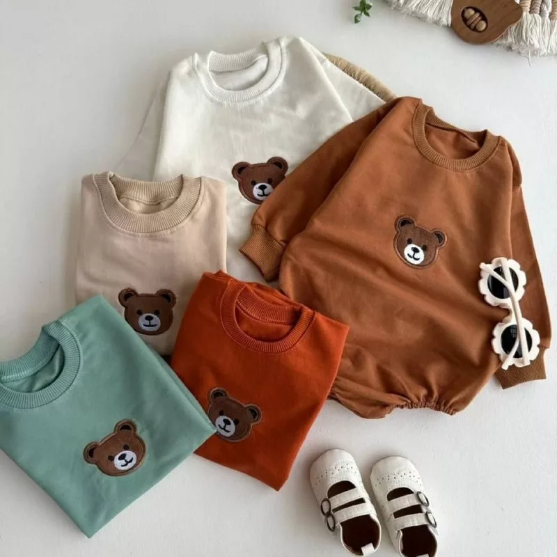 بادی آستین بلند خرس تدی گلدوزی سایز ۱ تا ۳ کد ۵۲۵۸