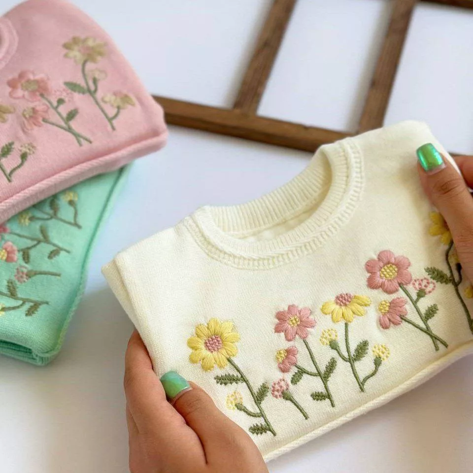 بافت دخترانه باغچه گل مدل گیسو سایز ۴۰ تا ۵۰ کد ۵۲۹۹