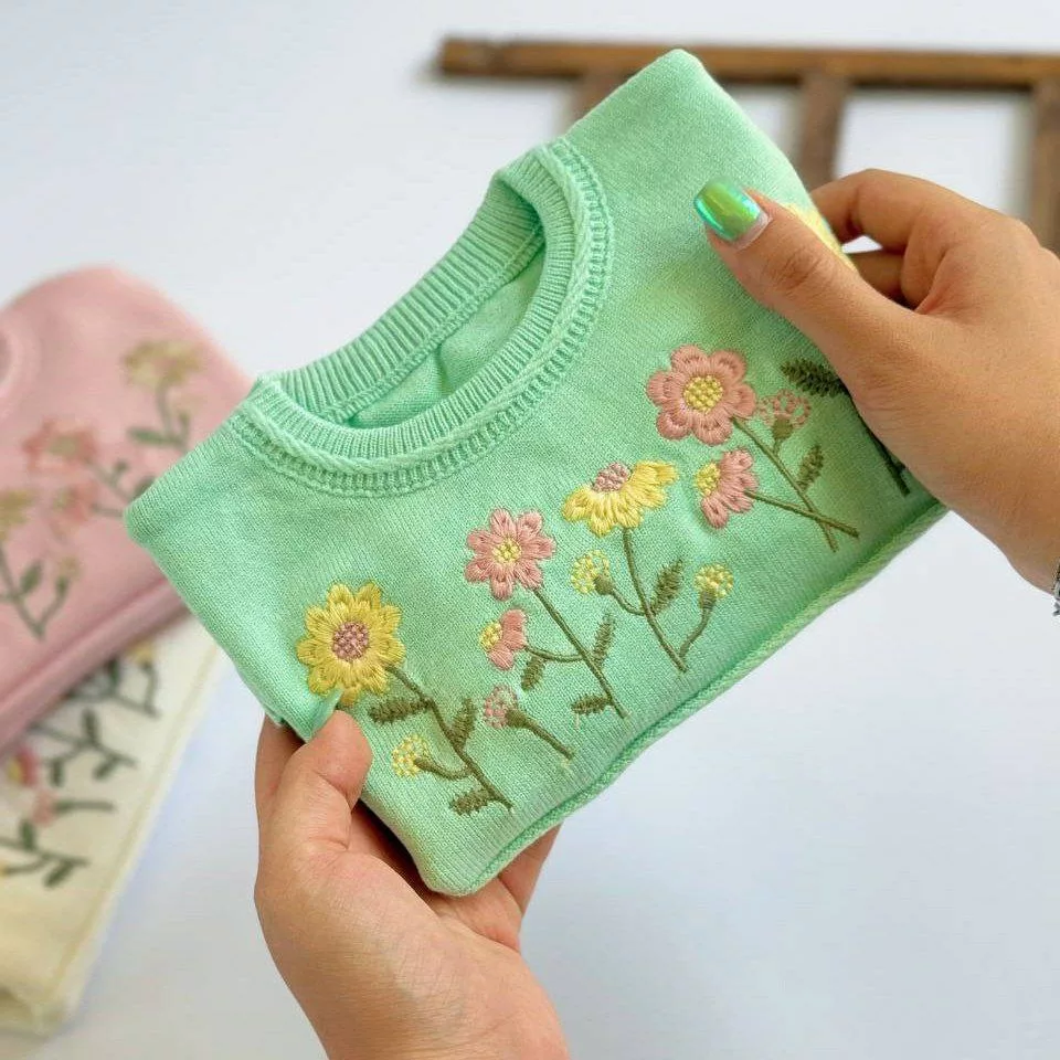 بافت دخترانه باغچه گل مدل گیسو سایز ۴۰ تا ۵۰ کد ۵۲۹۹