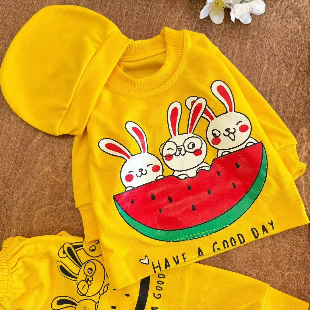 بلوز شلوار کلاه سه خرگوش و هندوانه سایز ۰،۱ کد ۵۲۴۰